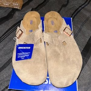 Birkenstock Boston Clogs - Suede Leather Taupe